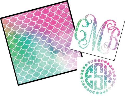 Rainbow Mermaid Pattern / 3" Tall Personalized Monogram Vinyl Decal Sticker