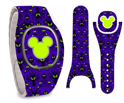 Purple Ghostly Wallpaper w/Glow In Dark Center Mouse Sticker - Vinyl Wrap Magic Band + Skin Vinyl Decal Wrap Compatible with MagicBand+ (New 2022 Release)