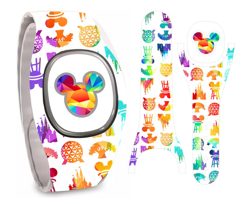 Colorful Park Hop Wrap Magic Band + Skin Vinyl Decal Wrap Compatible with MagicBand+ (New 2022 Release)