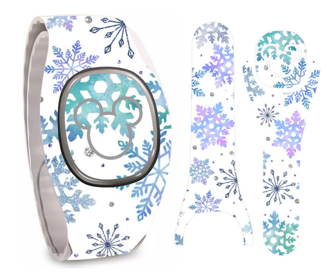 Snowflakes Wrap Magic Band + Skin Vinyl Decal Wrap Compatible with MagicBand+ (New 2022 Release)