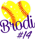 4.5" tall Softball Personalized Monogram Vinyl Decal Sticker