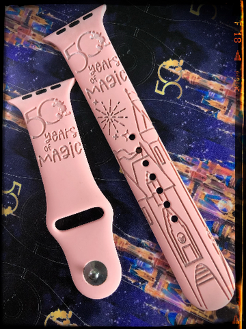 50 Years of Magic, Castle Anniversary Silicone Watch Band Laser Engraved 38 40 42 44 mm