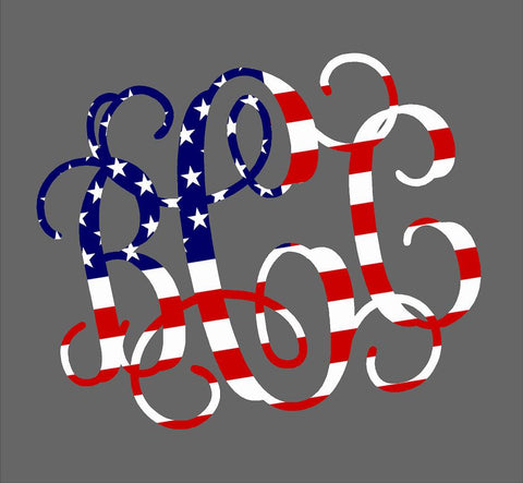 Monogram Decal - American Flag - America Stars and Stripes Proud Free Land